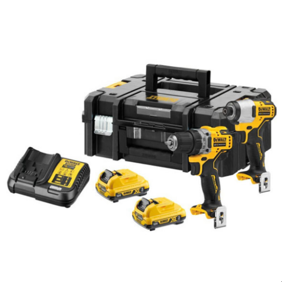 Фото набору електроінструментів DeWALT DCK2110L2Tв пластиковому кейсі чорного кольору