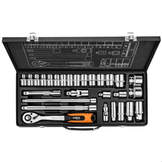 Изображение набора инструментов Neo Tools 08-677в пластиковом кейсе черного цвета