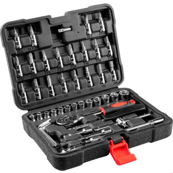 Изображение набора инструментов Top Tools 38D570в пластиковом кейсе черного цвета