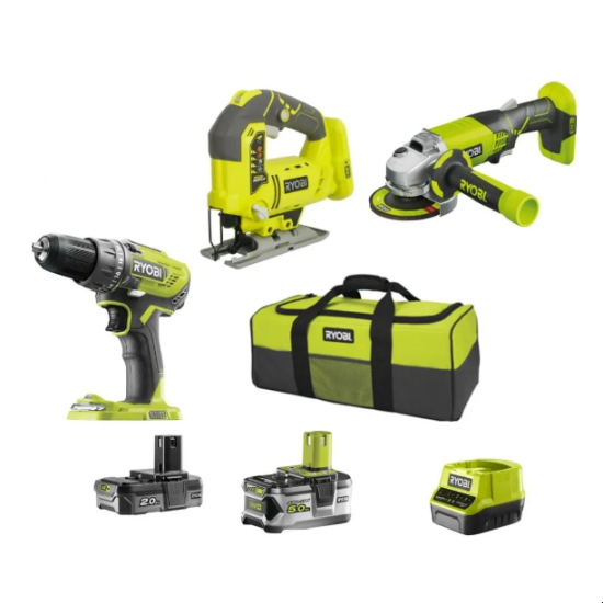 Изображение набора электроинструментов Ryobi 5133003598 зеленого цвета