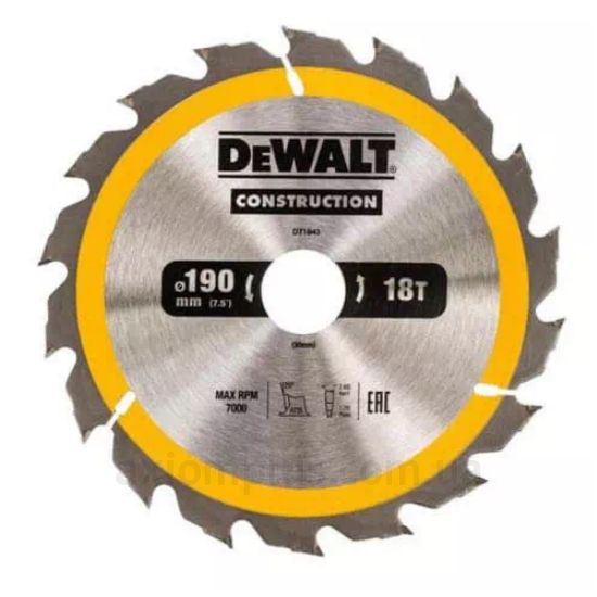 Зображення диска для циркулярки DeWALT DT1943 190мм×30мм 18Т