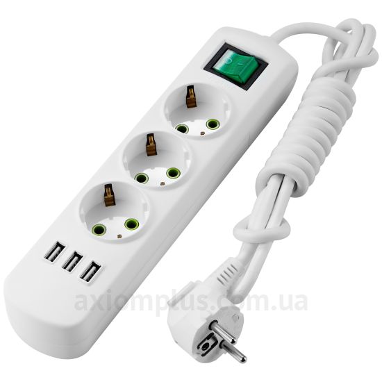 Трехместный удлинитель Lezard «Letitia» (721-0302-302U) с/з 2м с кнопкой и USB разъемом 721-0302-302U фото