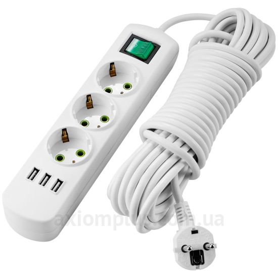 Трехместный удлинитель Lezard «Letitia» (721-0305-302U) с/з 5м с кнопкой и USB разъемом 721-0305-302U фото