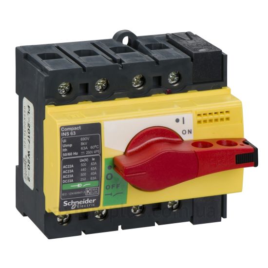 Корпусный разрывной 4P выключатель нагрузки 0-1 на 63А Schneider Electric 28919