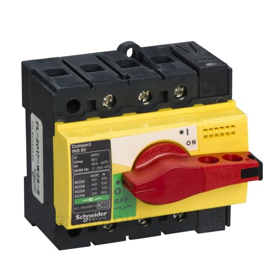 Корпусный разрывной 3P выключатель нагрузки 0-1 на 80А Schneider Electric 28920