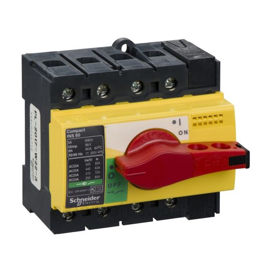 Корпусный разрывной 4P выключатель нагрузки 0-1 на 80А Schneider Electric 28921