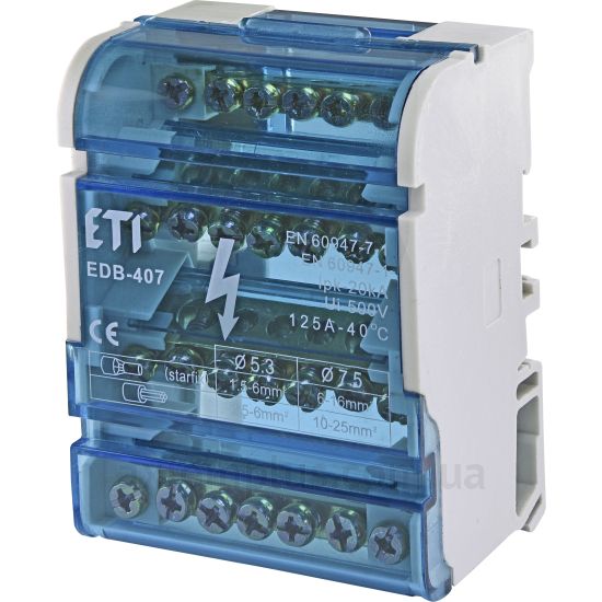 EDB-407 ETI синього кольору (на 28) (S <sub>кабелю</sub> до 16мм²) , I<sub>n</sub>=125А
