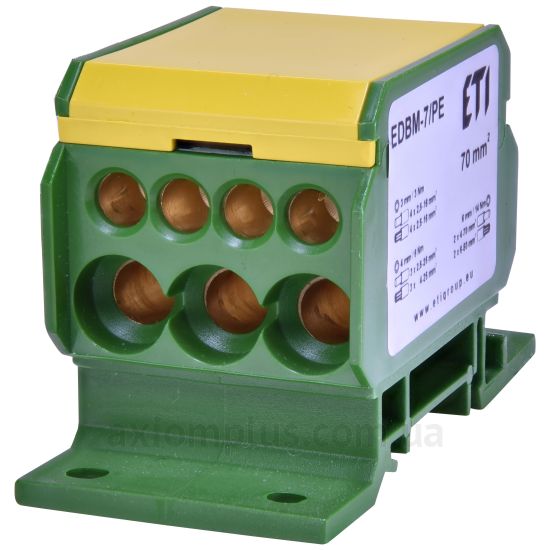 EDBM-7/PE ETI жовто-зеленого кольору (на 9 контактів) (S <sub>кабелю</sub> до 70мм²) , I<sub>n</sub>=192А