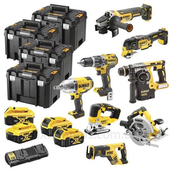 Изображение набора электроинструментов DeWALT DCK865P4Tв пластиковом кейсе черного цвета
