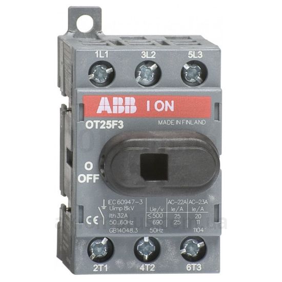 Модульный разрывной 3P выключатель нагрузки 0-1 на 25А ABB 1SCA104857R1001
