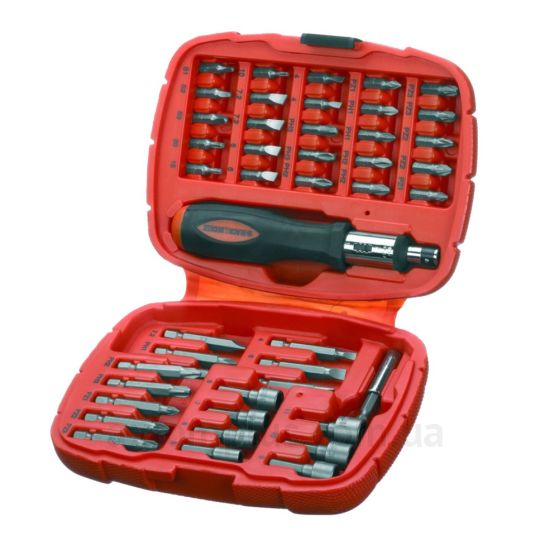 Изображение набора бит Black&Decker A7039в пластиковом кейсе красного цвета