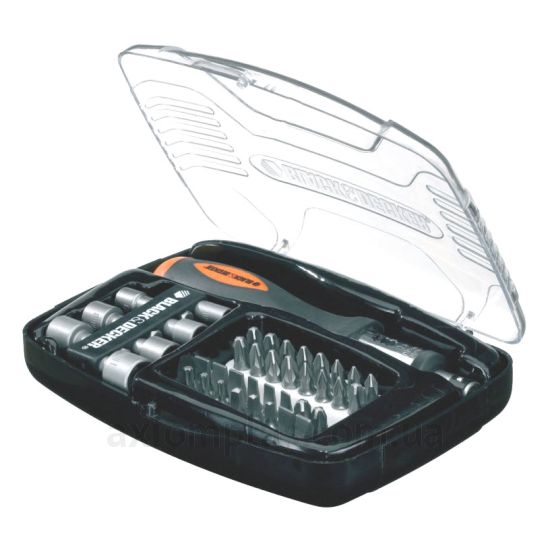 Зображення набору біт Black&Decker A7062в пластиковому кейсі чорного кольору