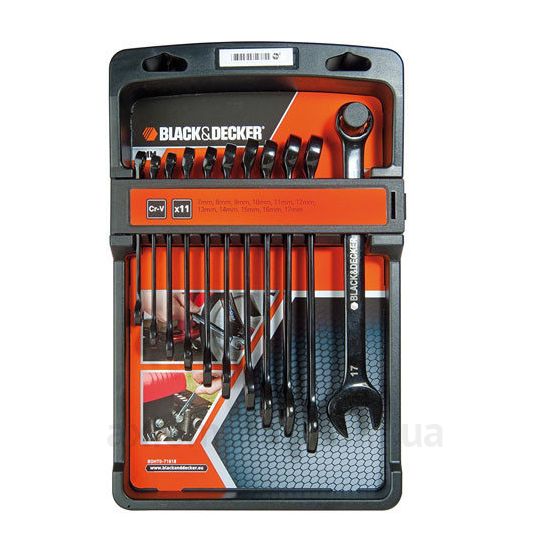 Изображение набора комбинированных ключей Black&amp;Decker BDHT0-71618в пластиковом кейсе черного цвета