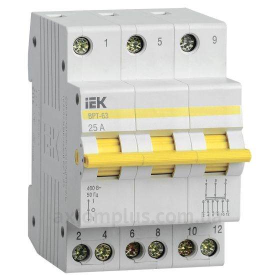 Модульный разрывной 3P переключатель нагрузки 1-0-2 на 25А IEK MPR10-3-025
