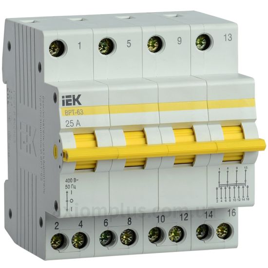 Модульний рубильник 4P перемикач навантаження 1-0-2 на 25А IEK MPR10-4-025