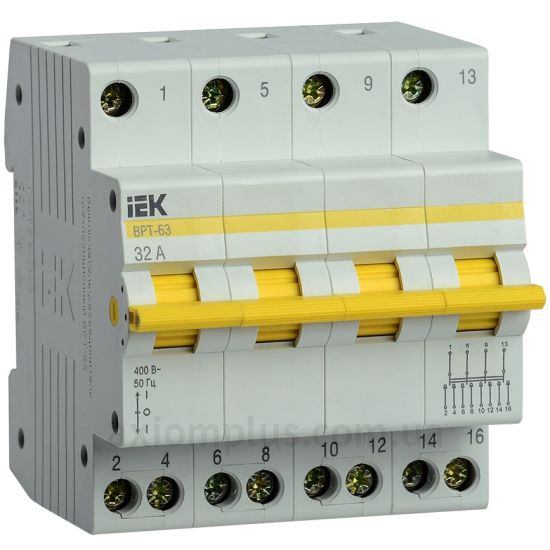 Модульный разрывной 4P переключатель нагрузки 1-0-2 на 32А IEK MPR10-4-032
