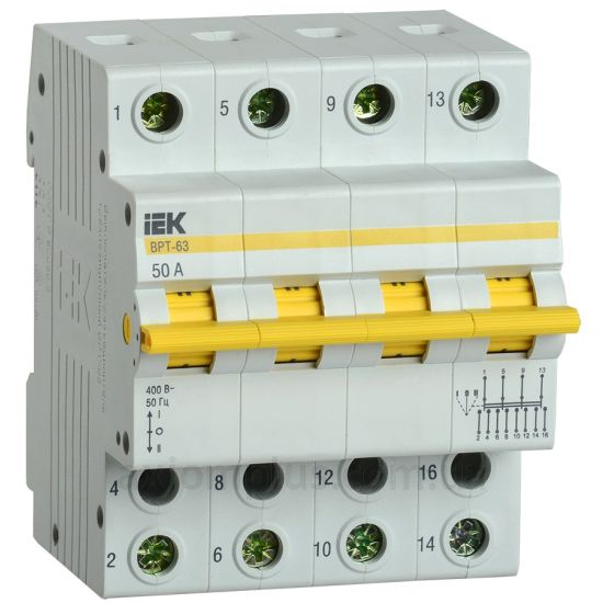 Модульный разрывной 4P переключатель нагрузки 1-0-2 на 50А IEK MPR10-4-050