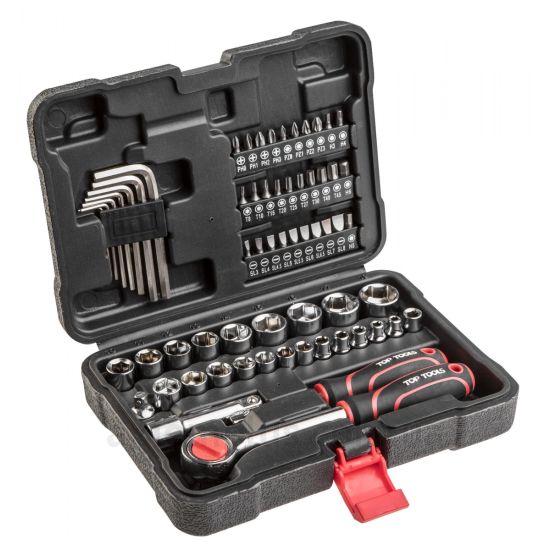 Зображення набору торцевих головок Top Tools 38D515в пластиковому кейсі чорного кольору