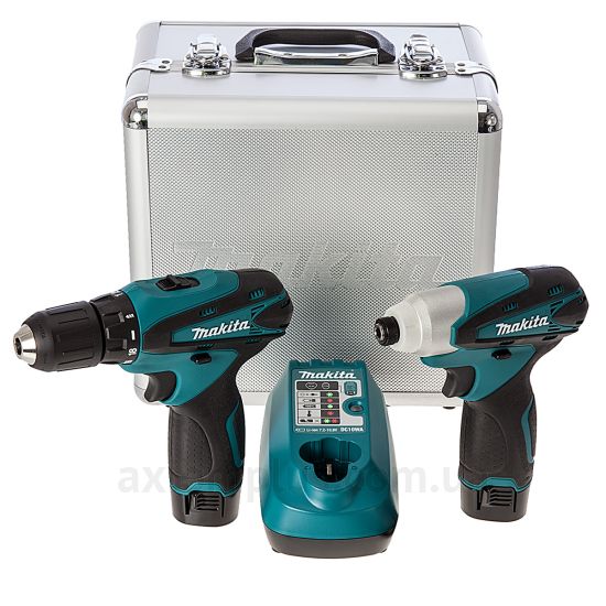 Фото набора электроинструментов Makita LCT204в металлическом кейсе серого цвета