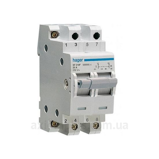 Модульный разрывной 2P переключатель нагрузки 1-0-2 на 40А Hager SF219G