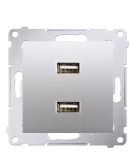 Двойная розетка Kontakt Simon Simon 54 Premium DC2USB.01/43 с USB зарядкой 2.1А (серебро)