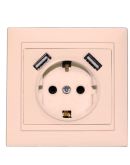 Розетка Elcor Emily 9215 (211595) с заземлением с 2 USB (кремовый)
