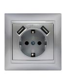 Розетка Elcor Emily 9215 (211596) с заземлением с 2 USB (серый металлик)