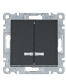 Двухклавишный выключатель Hager WL0243 Lumina 10АХ/230В с подсветкой (черный)
