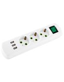Колодка на 3 гнезда Lezard «Letiti» (721-0300-302U) с/з с кнопкой и USB разъемом