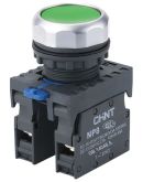 Кнопка Chint NP8-11BND/3 1NO+1NC АС 110В-230В с подсветкой зеленая IP65 (667123)
