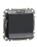 Розетка Schneider Electric Sedna Design & Elements з заземленням шторками та кришкою IP44 чорна SDD214024