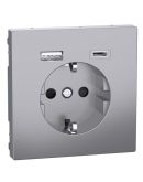 Розетка Schneider Electric D-Life 16А USB/Type-C 3А нержавеющая сталь (MEG2367-6036)