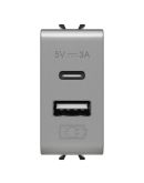 Розетка 2хUSB GEWISS Chorusmart 1M 5V 3A тип A+C (титан) GW14449