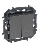 Двухклавишный выключатель Legrand Niloe Step 10А с подсветкой сталь (863415B)