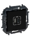 USB розетка Legrand Niloe Step А+C 12Вт+15Вт 5В чорна (863540B)