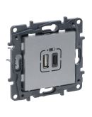 USB розетка Legrand Niloe Step А+C 12Вт+15Вт 5В алюміній (863340)