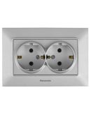Розетка 2-на с з/к Panasonic Arkedia Slim (серебро)