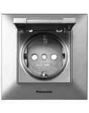 Розетка з с з/к Panasonic Arkedia Slim с защитными шторками та кришкою (серебро)