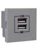 Механізм подвійної USB розетки Logus 45439 SPR CHARGER TYPE "A" (срібний)