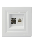 Розетка телефонная + компьютерная RJ45+RJ12 кат.5е. двойная белая Asfora, EPH4900121