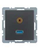 Мультимедийная USB/3.5мм розетка Berker Q.x 3315396086 (антрацит)