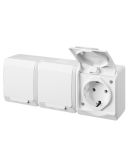 Розетка накладная 3-местная с крышкой белая Elektro-Plast Hermes IP44, 0326-02