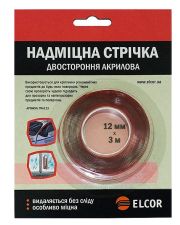 Двостороння прозора стрічка Elcor 40206799 TRA123 на акриловій основі 12мм (3м)