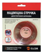 Двостороння прозора стрічка Elcor 40206800 TRA195 на акриловій основі 19мм (5м)