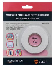 Спінена двостороння стрічка Elcor 40206789 TRIXPE63 для внутрішніх робіт 6мм (3м) біла