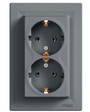 Подвійна розетка Schneider Electric Asfora EPH9900162 із заземленням (сталь)