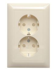 Двухместная розетка ABB Basic 55 2CKA002021A0379 20-02 EUJKS-92-507 с заземлением и со шторками (слоновая кость)