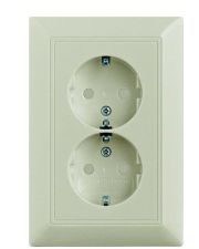 Двухместная розетка ABB Basic 55 2CKA002021A0380 20-02 EUJKS-93-507 с заземлением и со шторками (шампань)