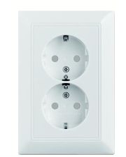 Двухместная розетка ABB Basic 55 2CKA002021A0378 20-02 EUJKS-94-507 с заземлением и со шторками (альпийский белый)