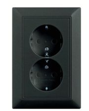 Двухместная розетка ABB Basic 55 2CKA002021A0381 20-02 EUJKS-95-507 с заземлением и со шторками (черный шато)